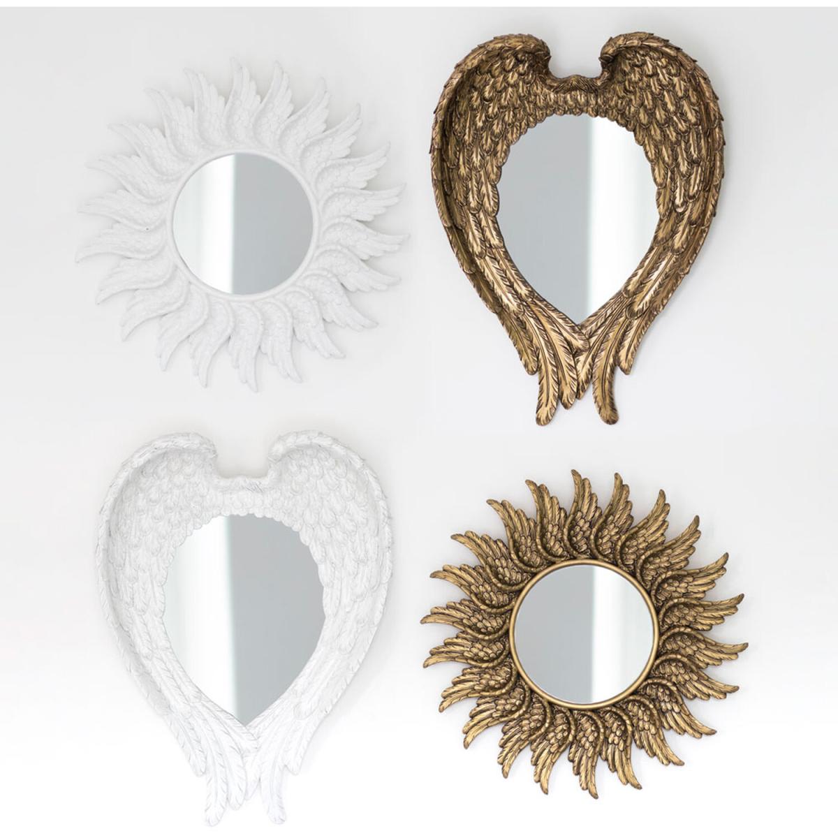 Round White Glitter Angel Wing Mirror - White – image 3