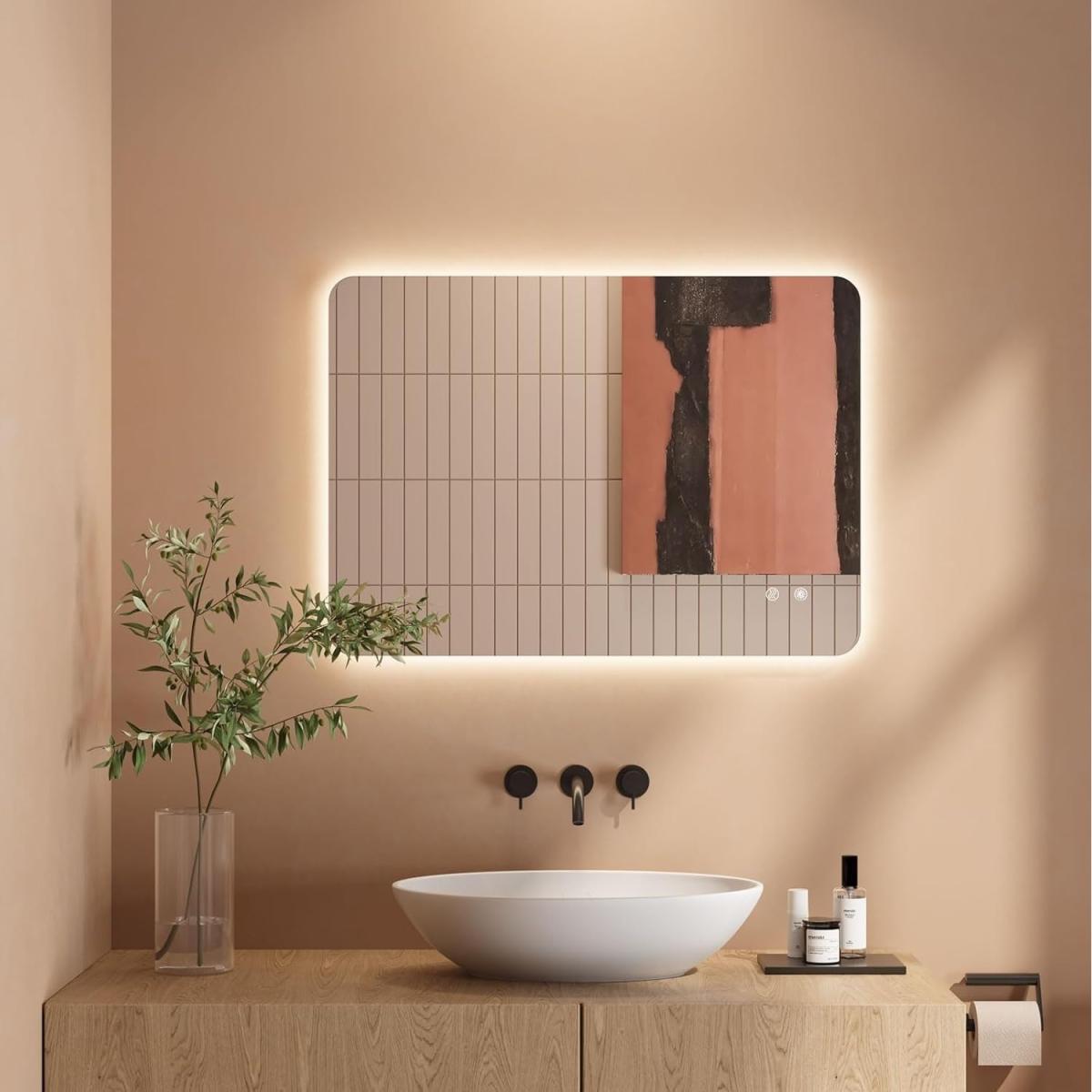 Dimmable LED Backlit Bathroom Mirror Anti-Fog 3 Colours - White / 50cm / 70cm