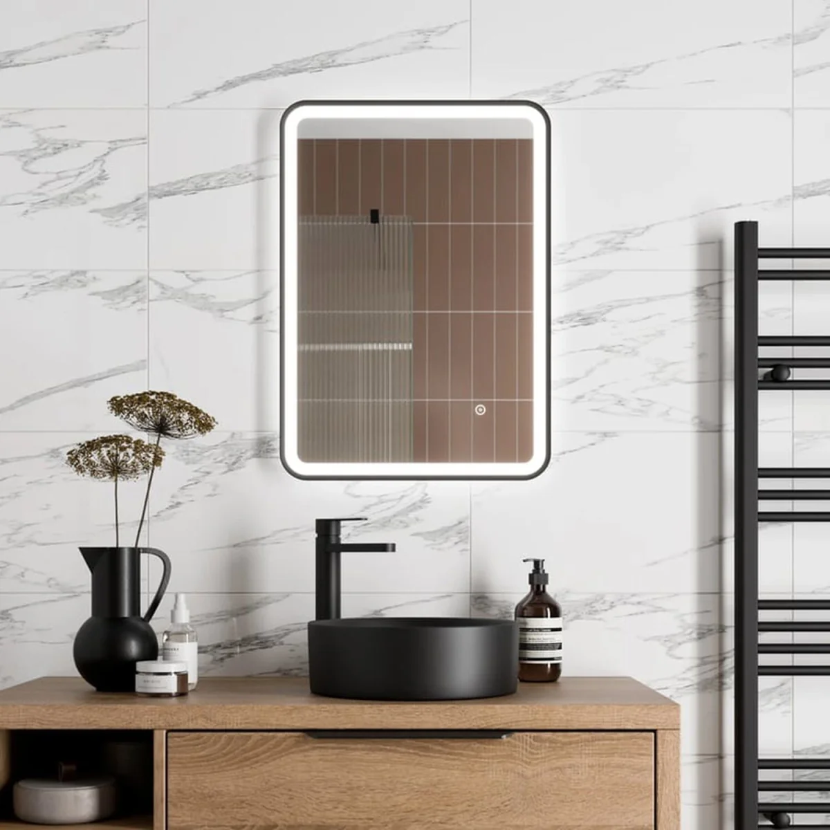 Bathwell Rectangular LED Mirror with Demister - Matt Black – image 2