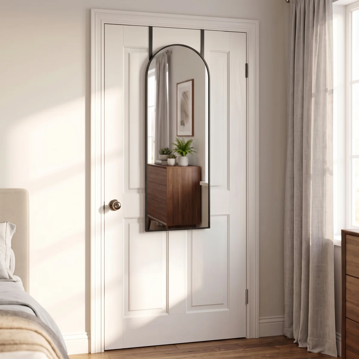 Black Arched Over Door Metal Mirror 120cm