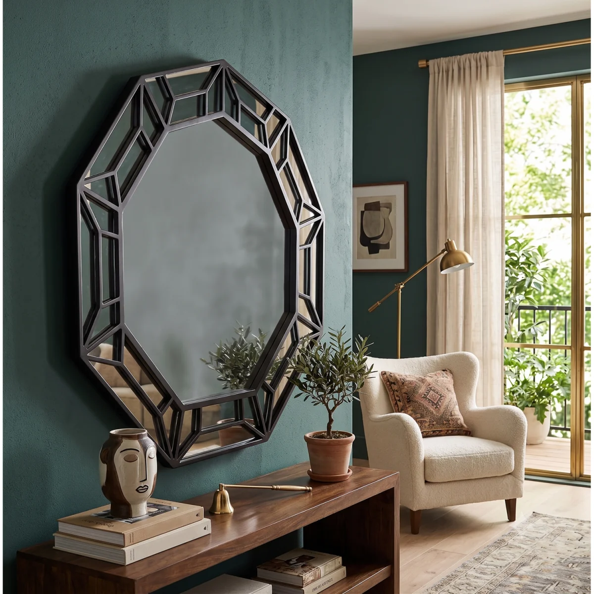 Decagonal Wall Mirror Black Plastic Geometric Frame 61x57x2Cm - Blacky – image 2