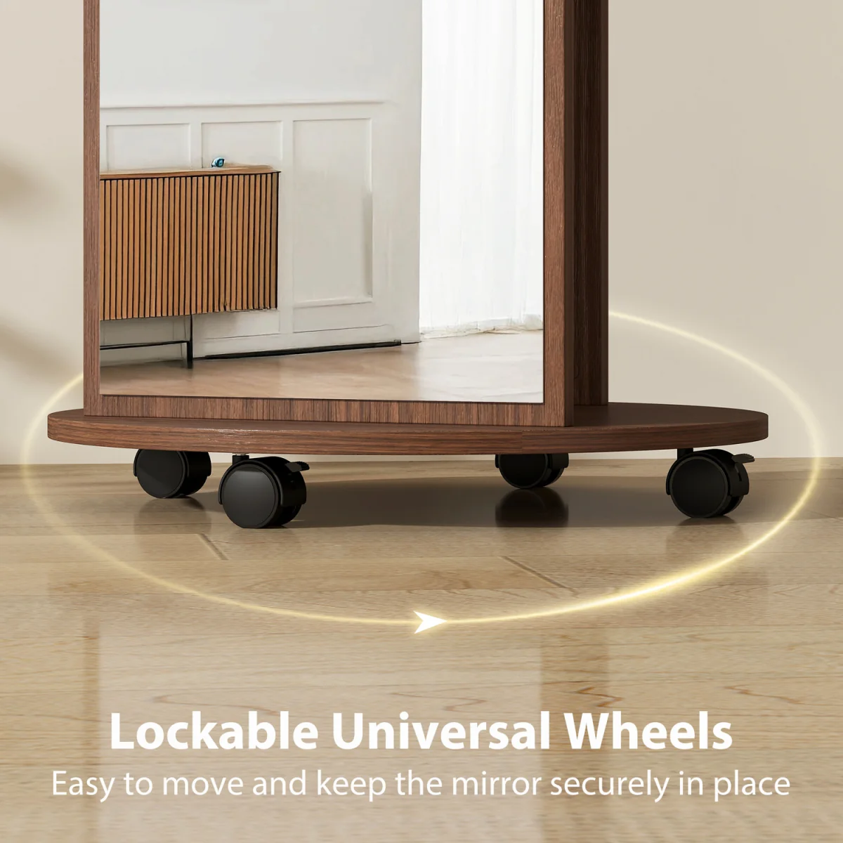 HOMCOM 2-in-1 Full Length Mirror with Shelves 4 Wheels - Brown Wood Effect – image 5