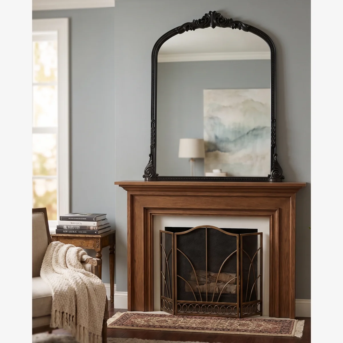 Black Arched Ornate Beaded Injection Mirror 80x70Cm - Blacky