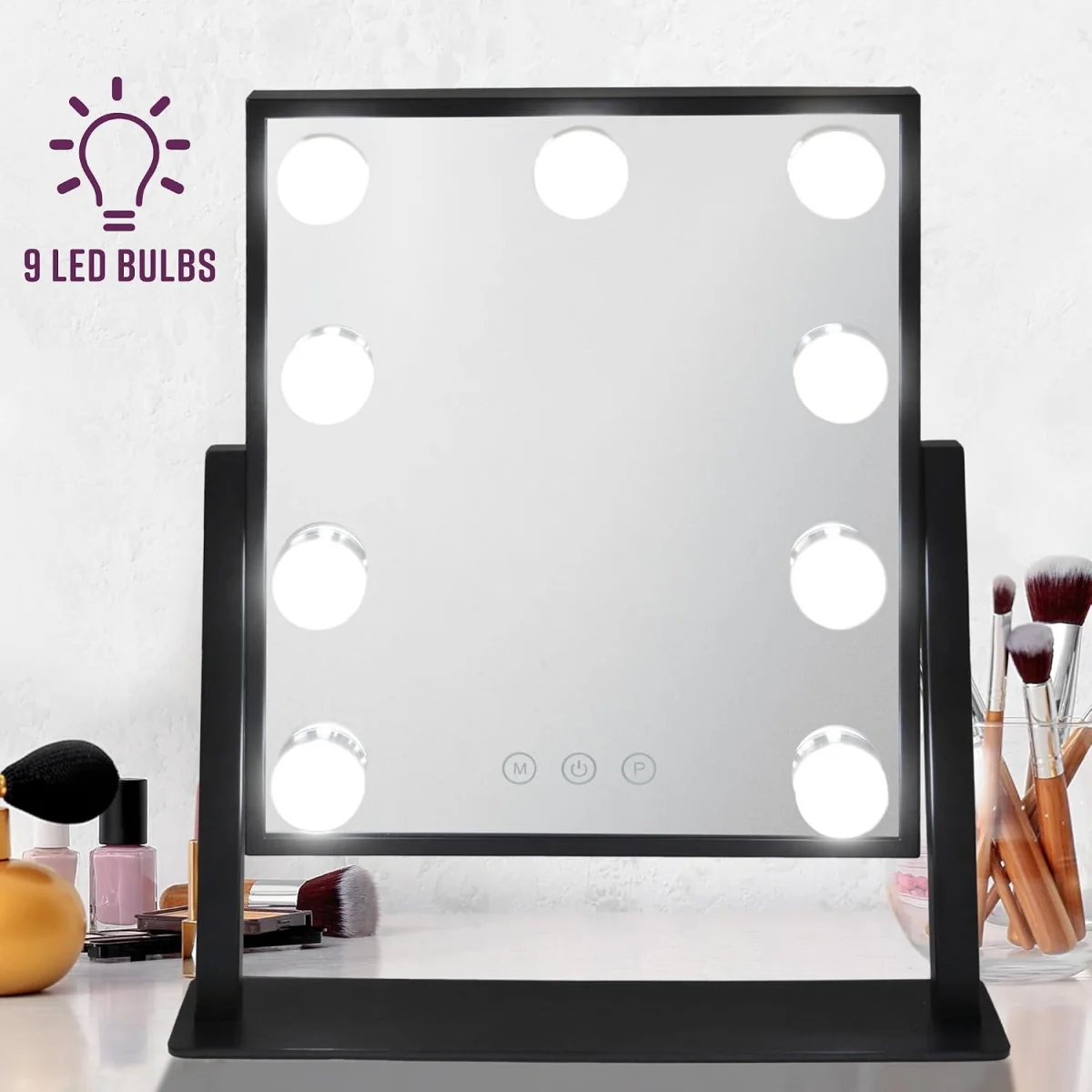 GloBrite 9 LED Hollywood Dressing Table Mirror - Black - Black – image 3