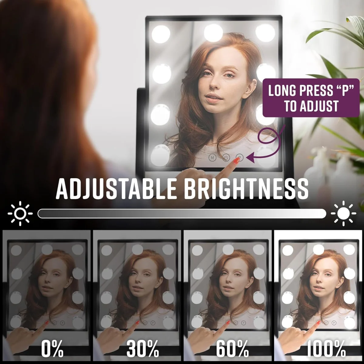 GloBrite 9 LED Hollywood Dressing Table Mirror - Black - Black – image 5
