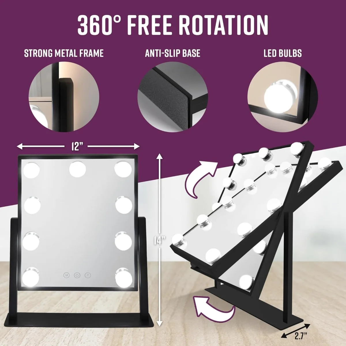 GloBrite 9 LED Hollywood Dressing Table Mirror - Black - Black – image 6