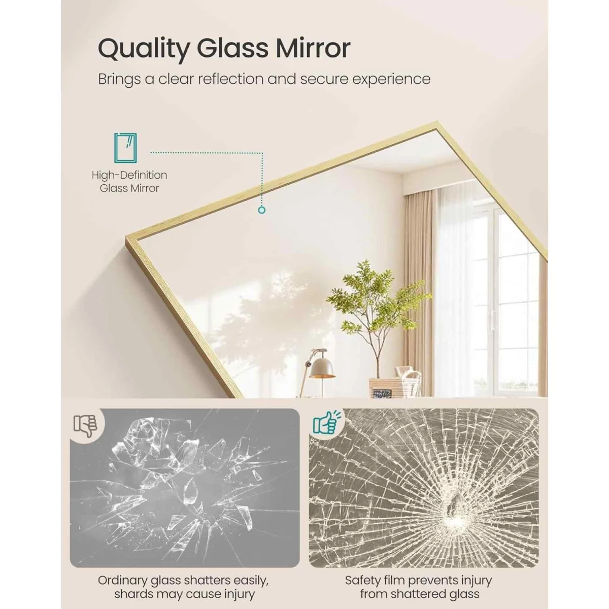 Square Corner Full Length Standing Mirror, Gold - Pale Gold – image 2