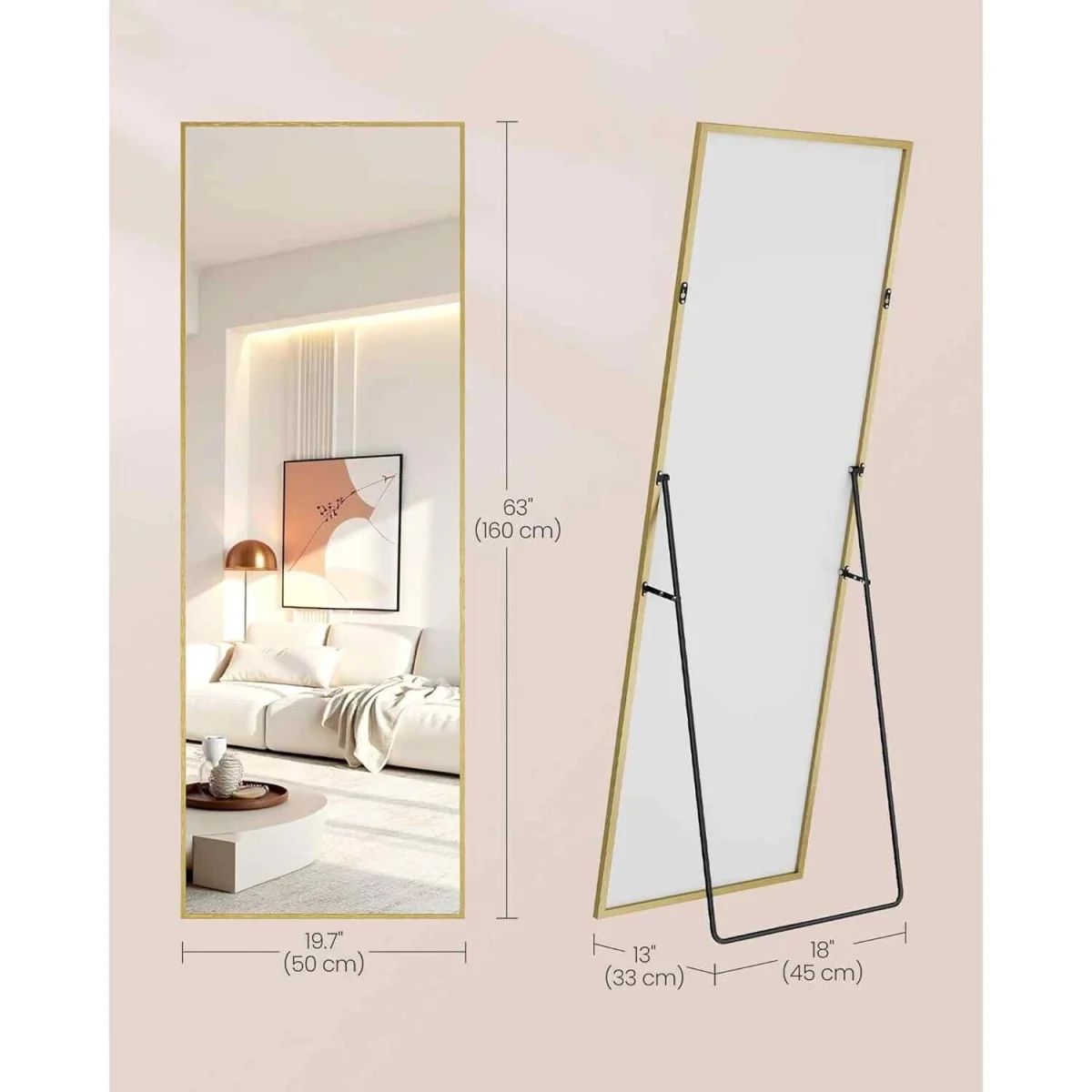 Square Corner Full Length Standing Mirror, Gold - Pale Gold – image 3