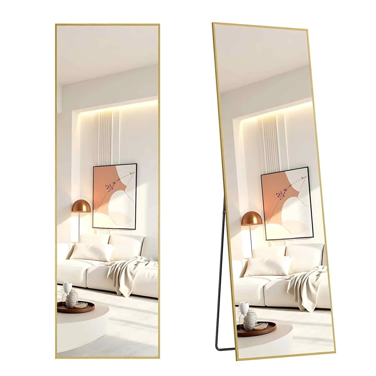 Square Corner Full Length Standing Mirror, Gold - Pale Gold – image 4