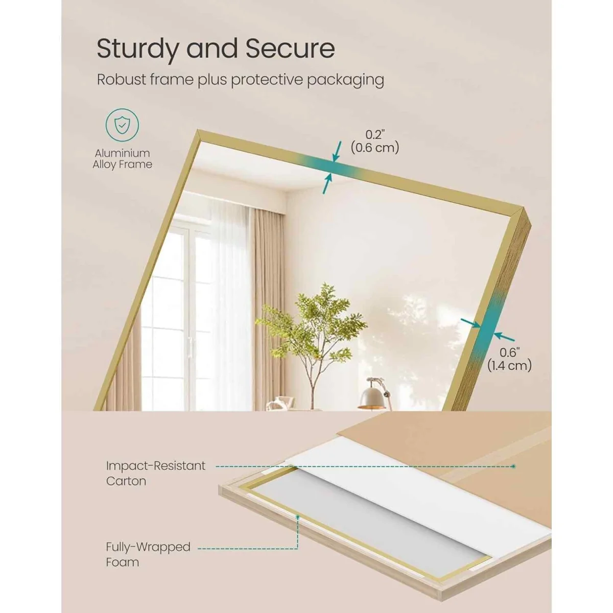 Square Corner Full Length Standing Mirror, Gold - Pale Gold – image 5