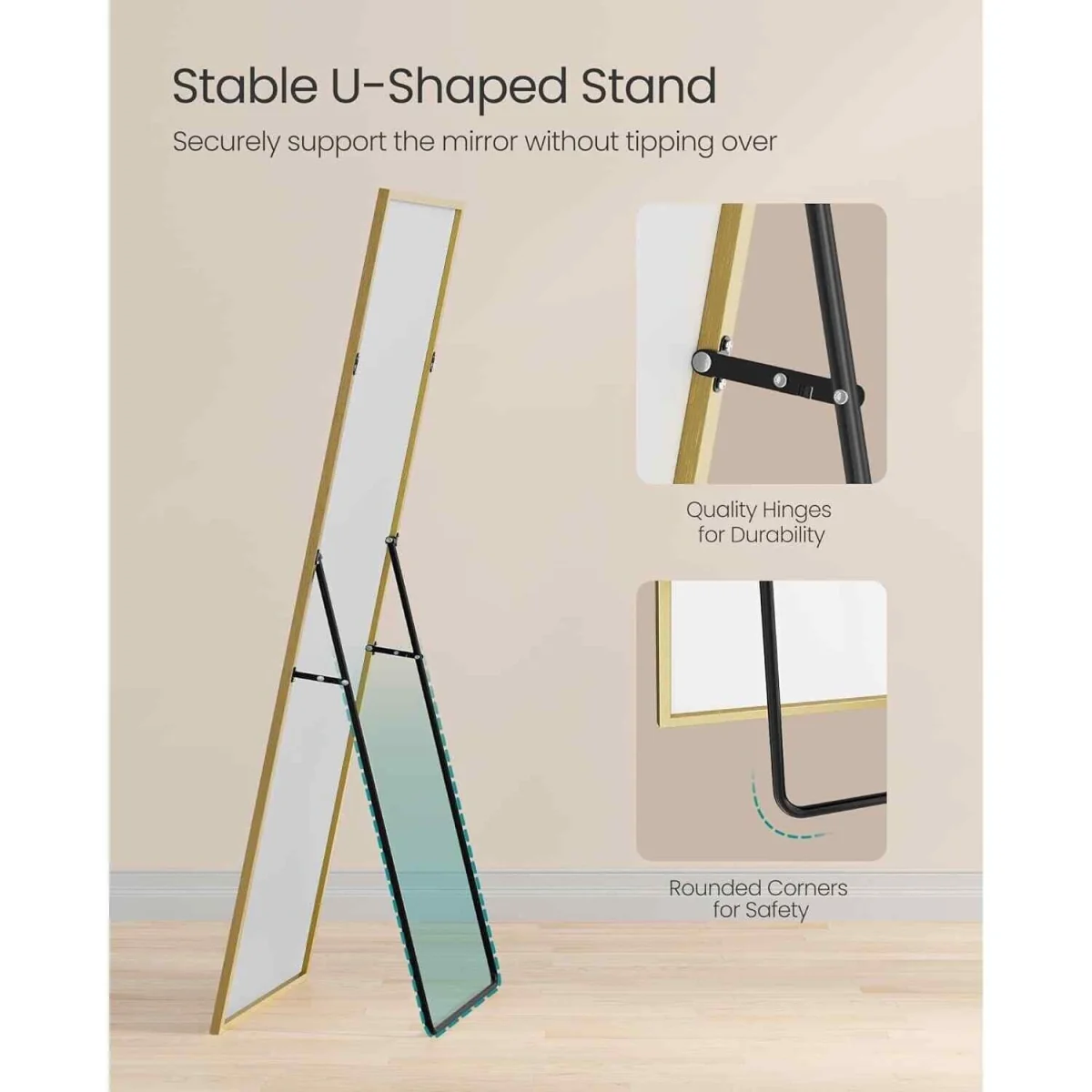 Square Corner Full Length Standing Mirror, Gold - Pale Gold – image 6