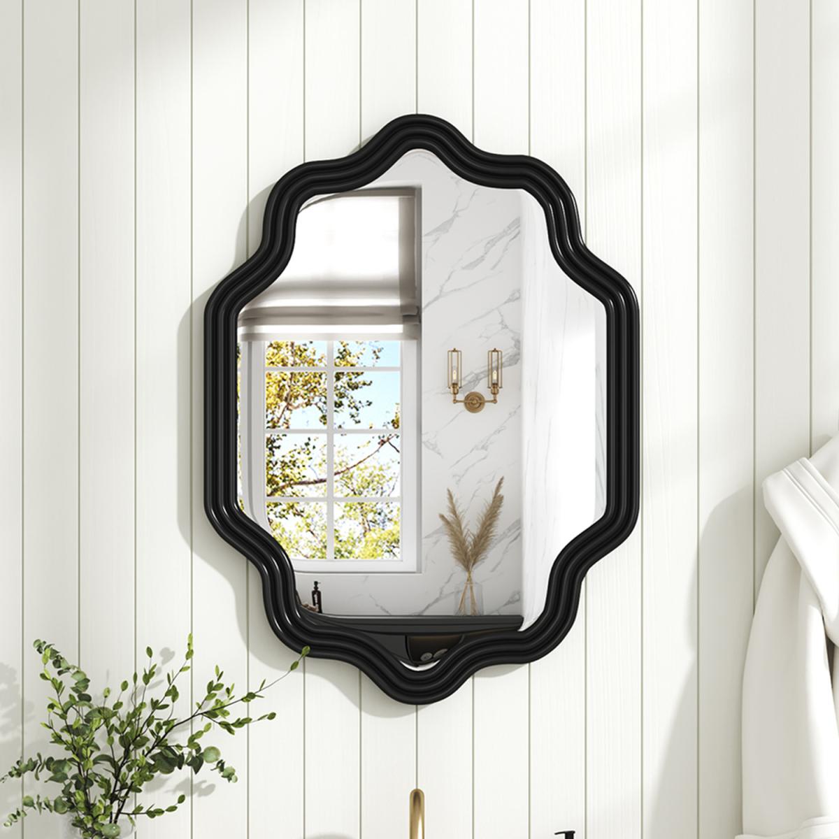 Metal Decorative Wall Mounted Irregular Mirror - Black