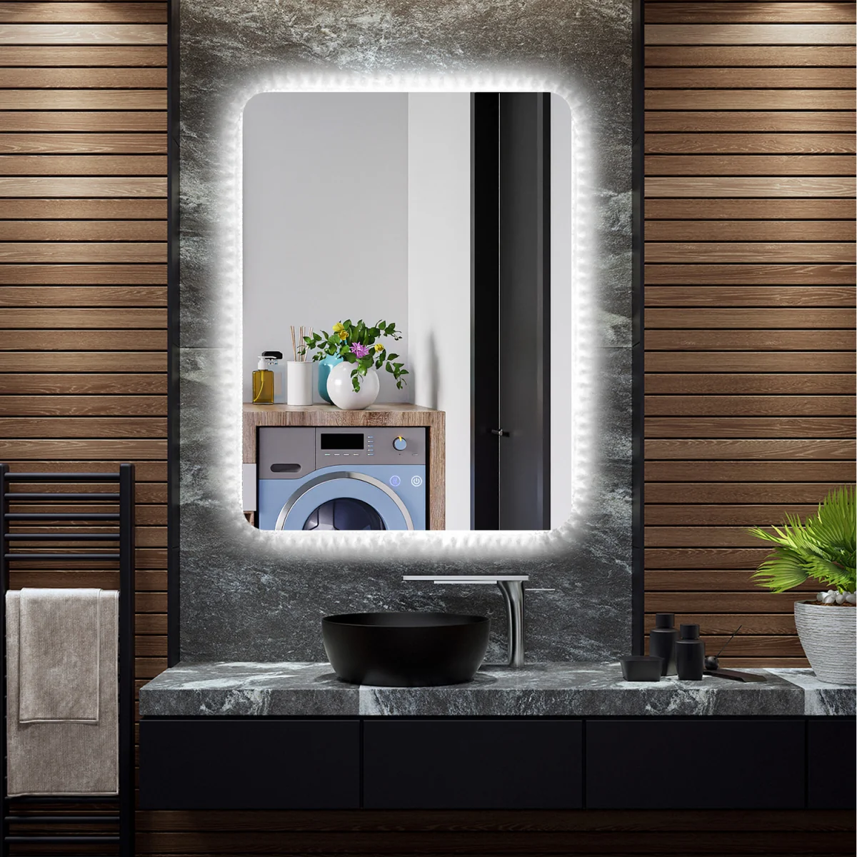 Costway 80CM x 60CM Shatterproof Wall Mounted Mirror-Silver - Silver – image 3