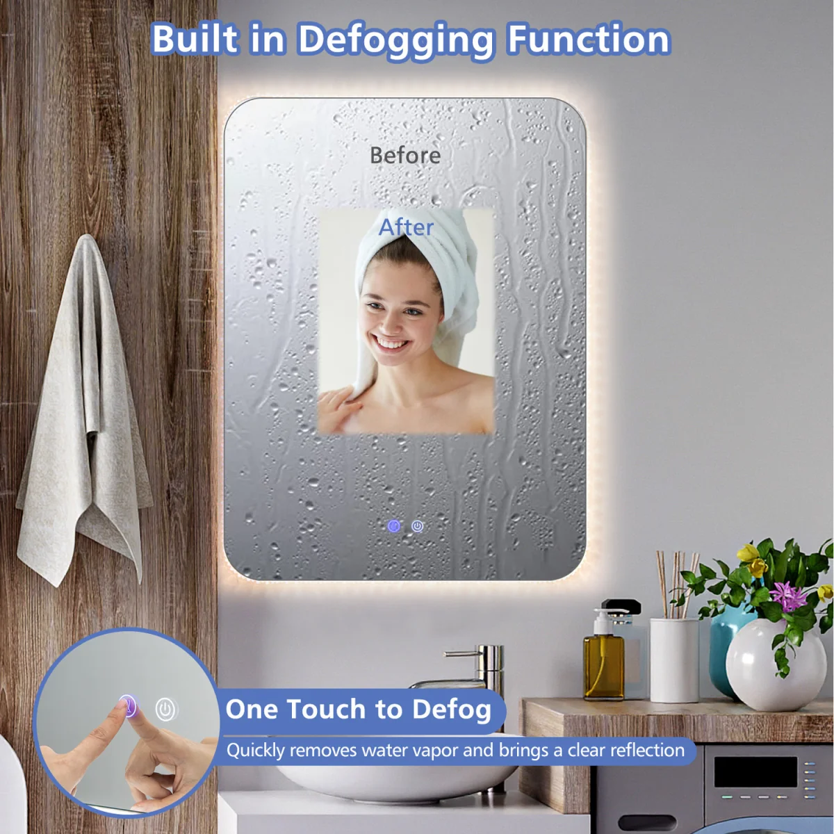 Costway 80CM x 60CM Shatterproof Wall Mounted Mirror-Silver - Silver – image 5