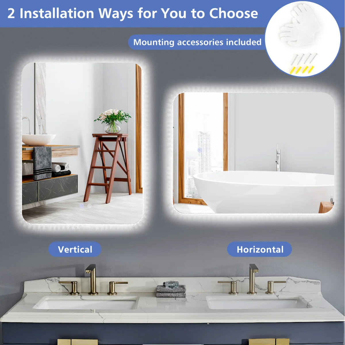 Costway 80CM x 60CM Shatterproof Wall Mounted Mirror-Silver - Silver – image 6
