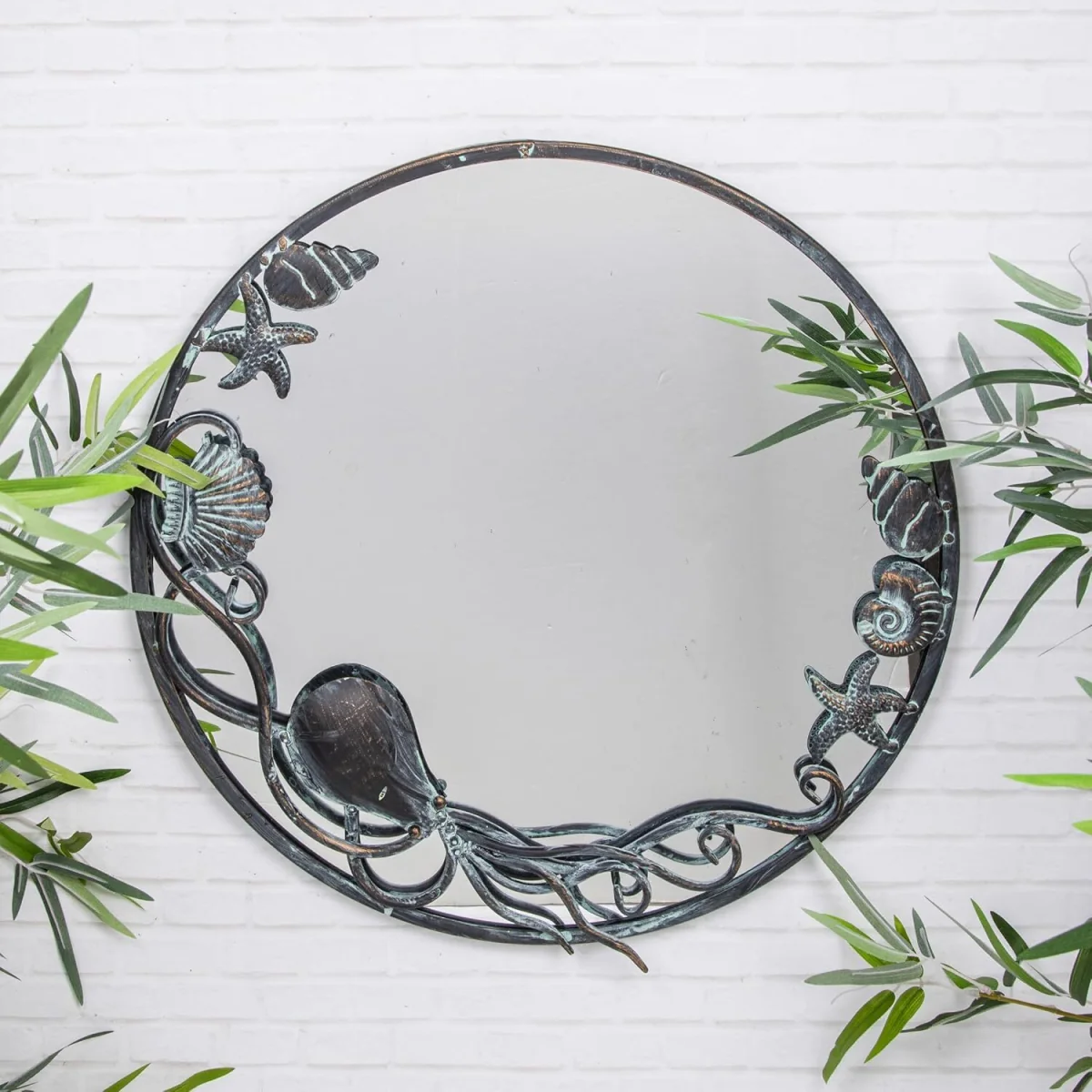 Octopus Sea Shells Metal Framed Wall Mirror