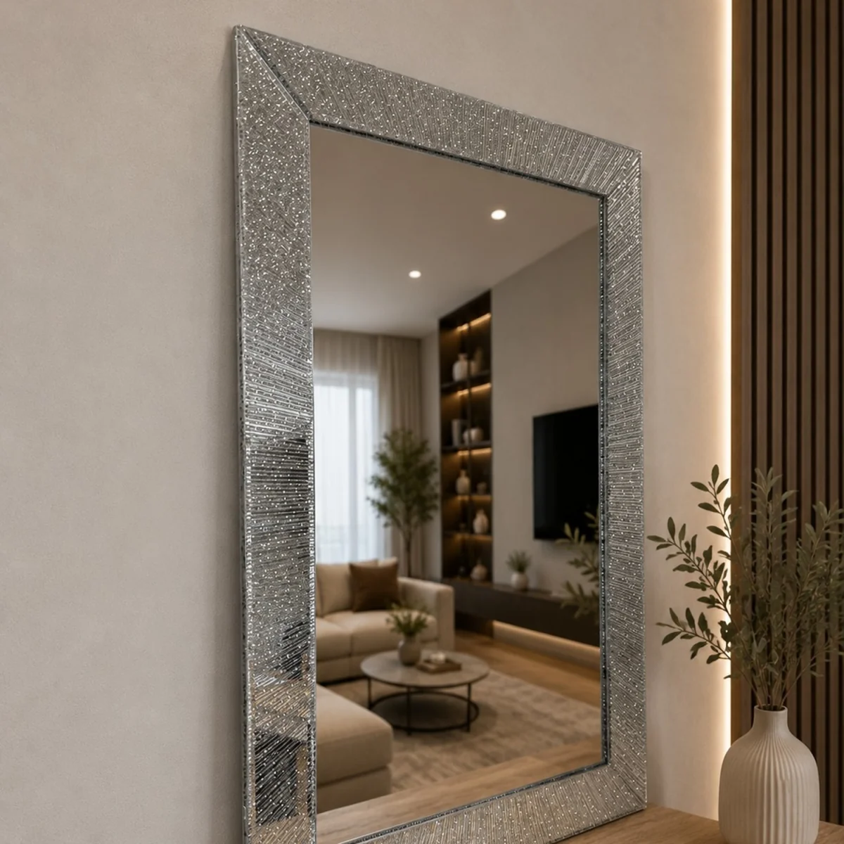 Modern Sparkle Frame Mirror - Silver – image 3