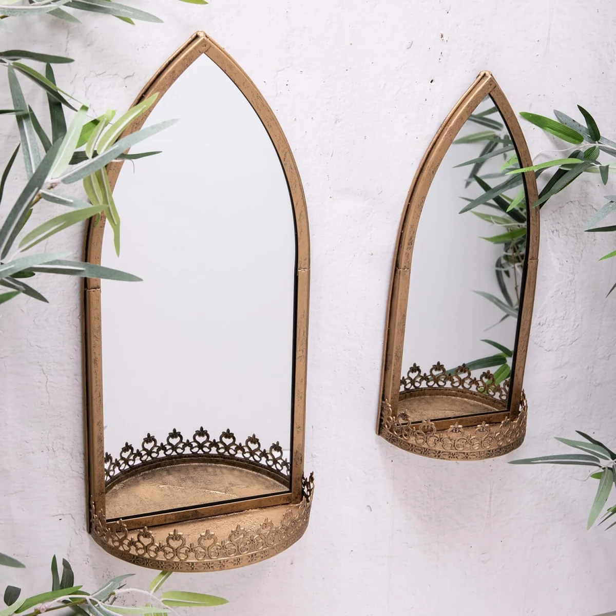 Gold Metal Garden Wall Mirror With Shelf (16257) - Small - Gold / 400mm / 1.65kg – image 1