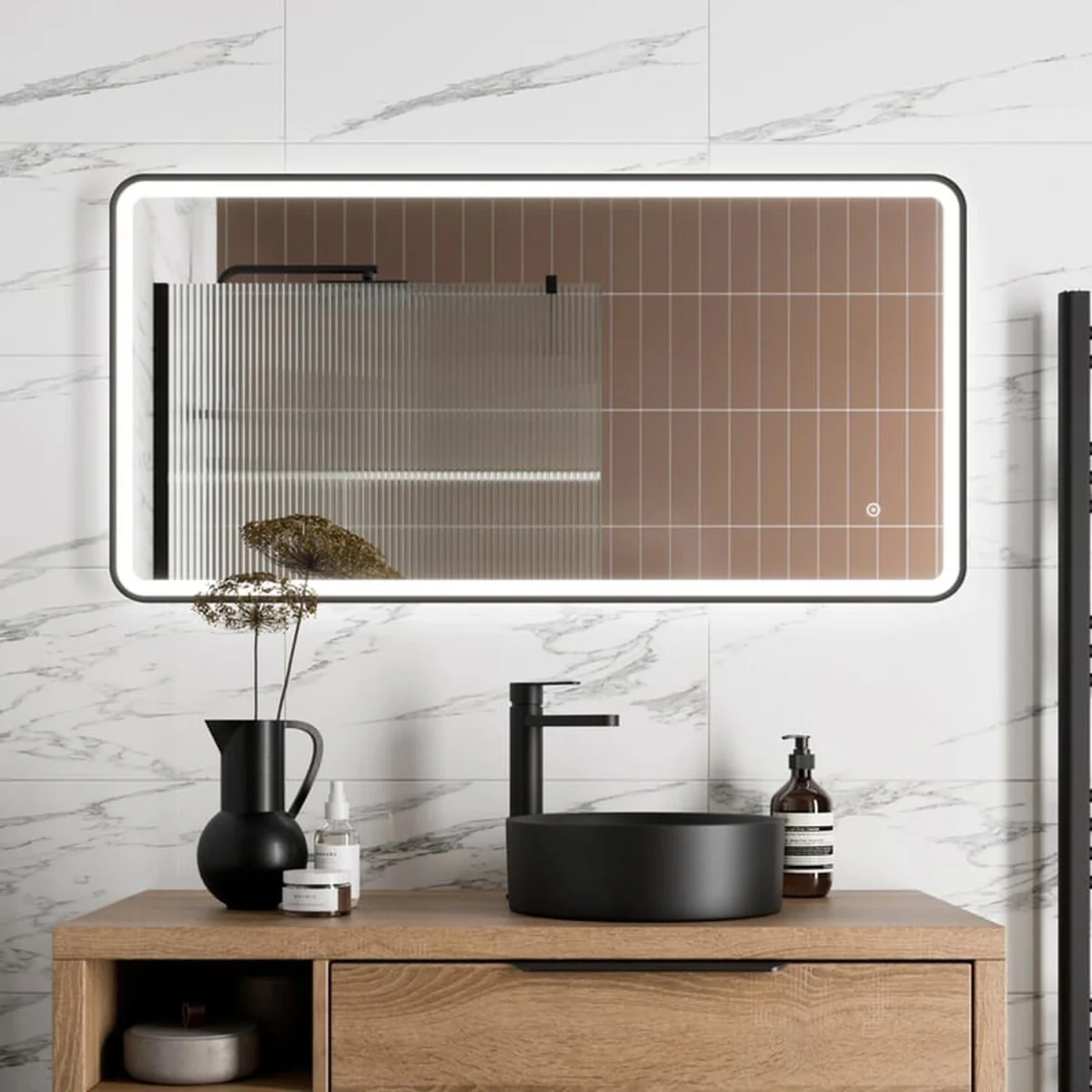 Rectangular LED Mirror with Demister 1200 x 600mm Matt Black - Matt Black – image 2