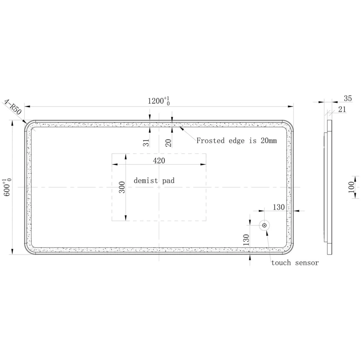 Rectangular LED Mirror with Demister 1200 x 600mm Matt Black - Matt Black – image 4