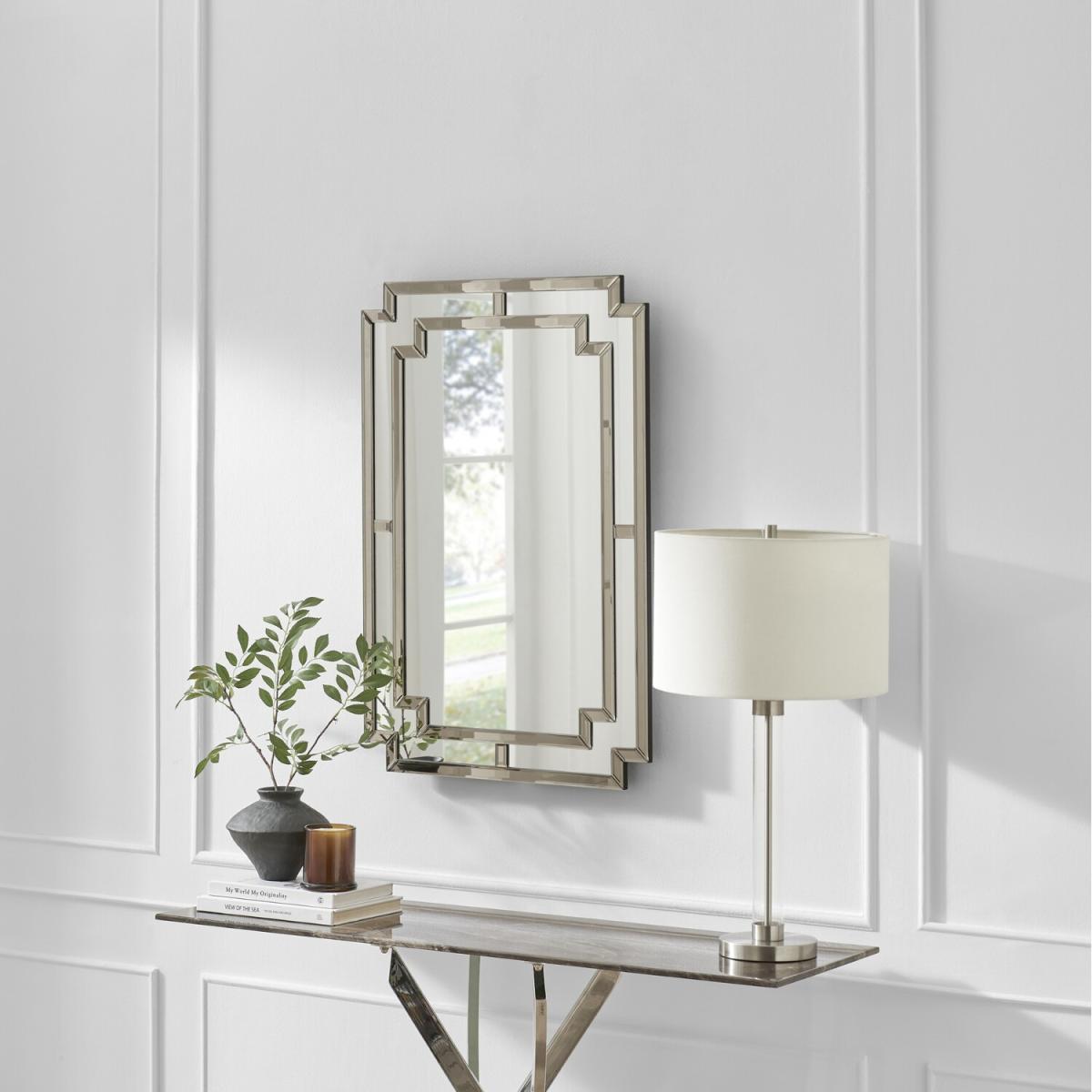 Opaline Grey Deco Style Rectangle Wall Mirror - Grey