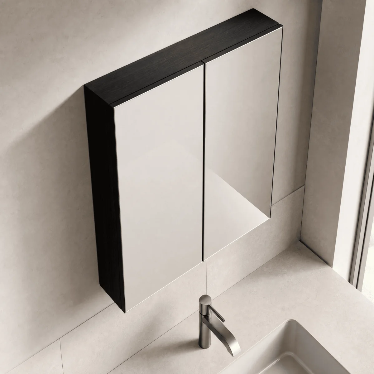 Balterley Mirror Unit - 600mm - Charcoal Black - Black Woodgrain – image 3