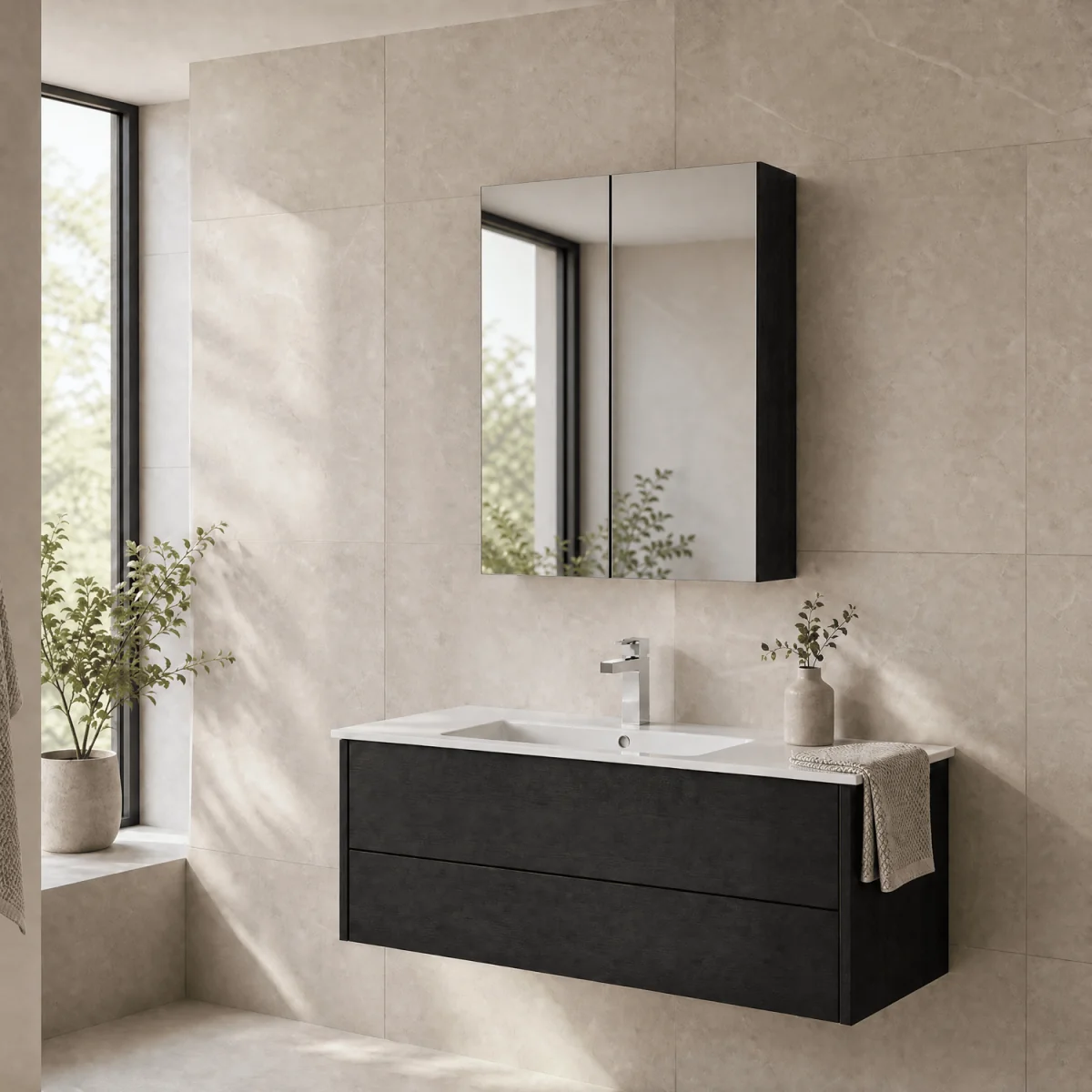 Balterley Mirror Unit - 600mm - Charcoal Black - Black Woodgrain – image 4