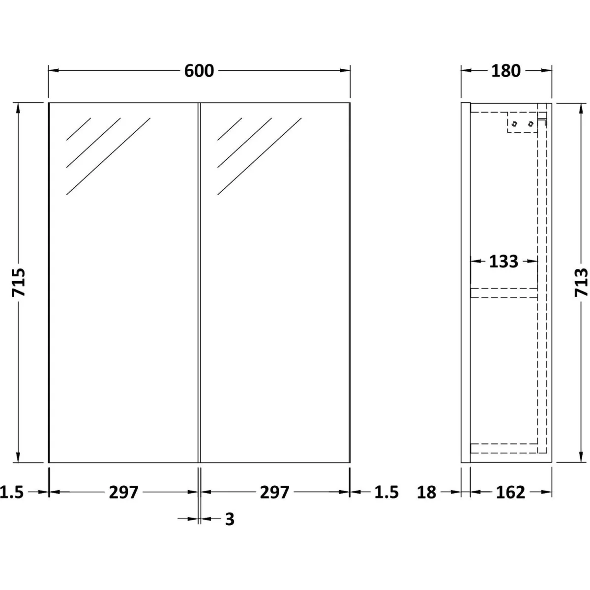 Balterley Mirror Unit - 600mm - Charcoal Black - Black Woodgrain – image 6