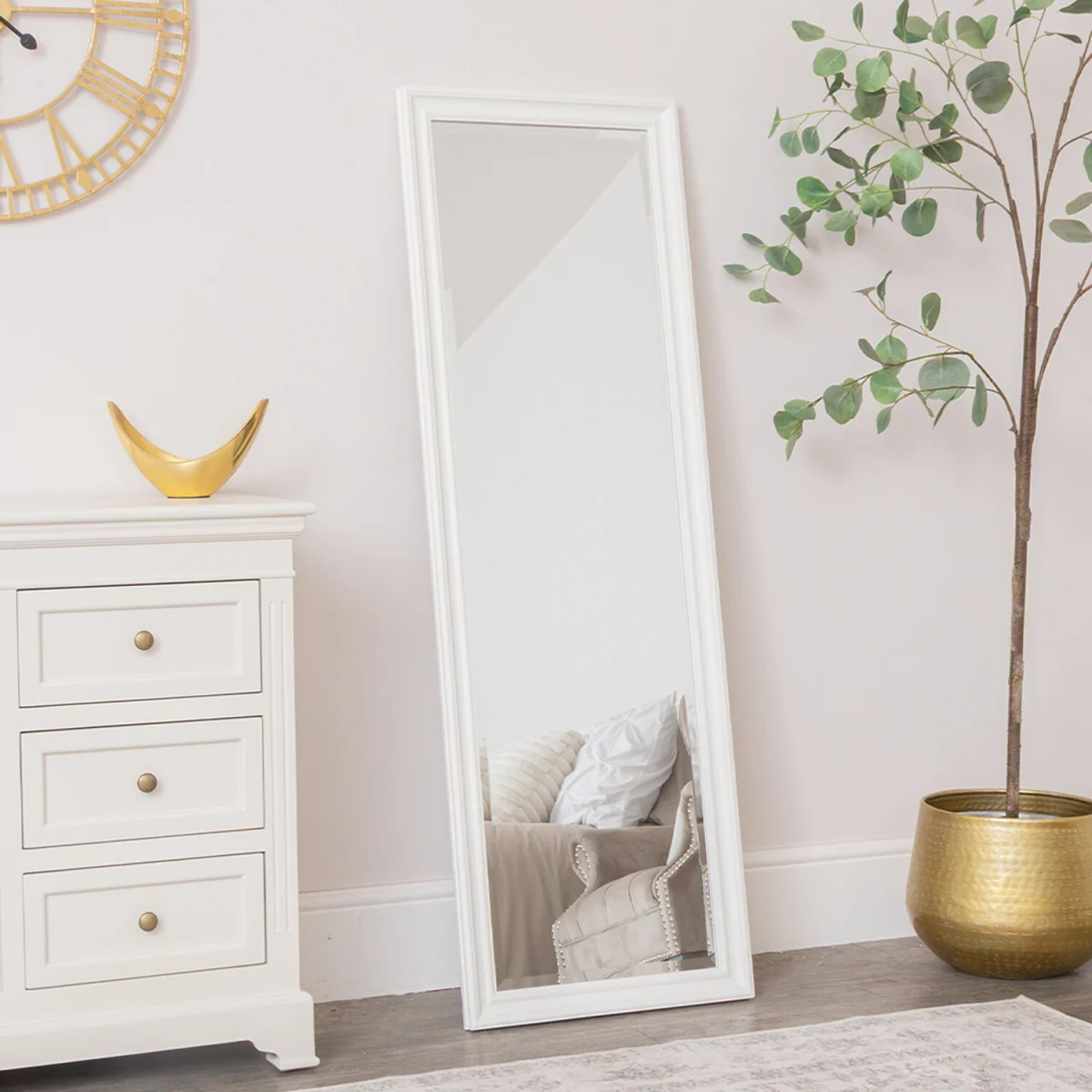 Large Full Length White Framed Wall & Leaner Mirror - 47cm X 142cm – image 1