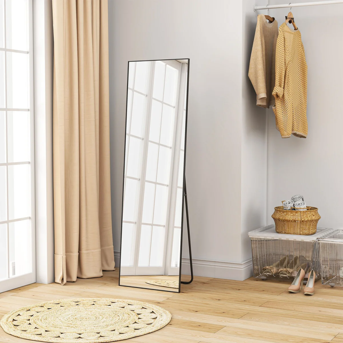 HOMCOM Full Length Floor Standing or Wall Mount Dressing Mirror - Black – image 2
