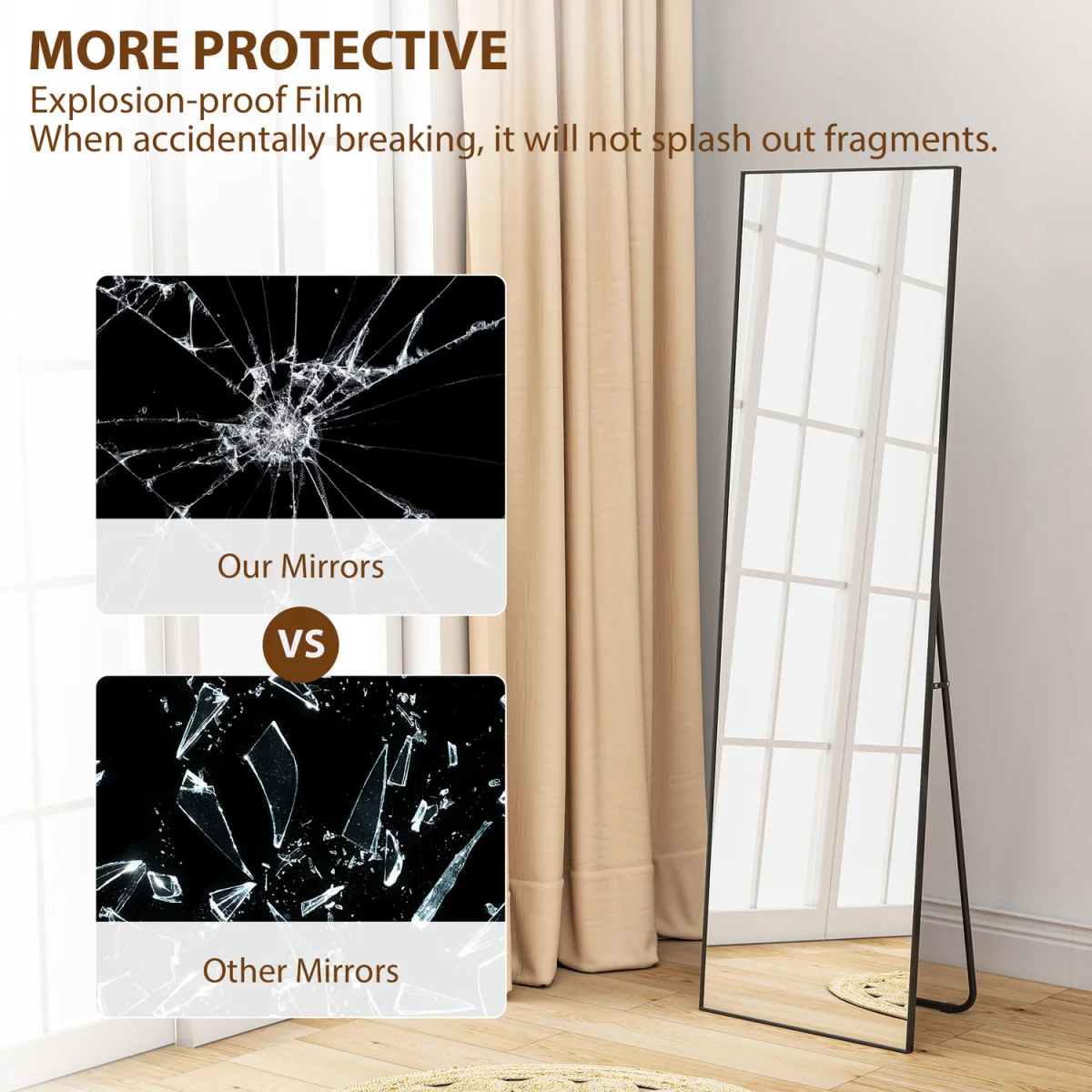 HOMCOM Full Length Floor Standing or Wall Mount Dressing Mirror - Black – image 4