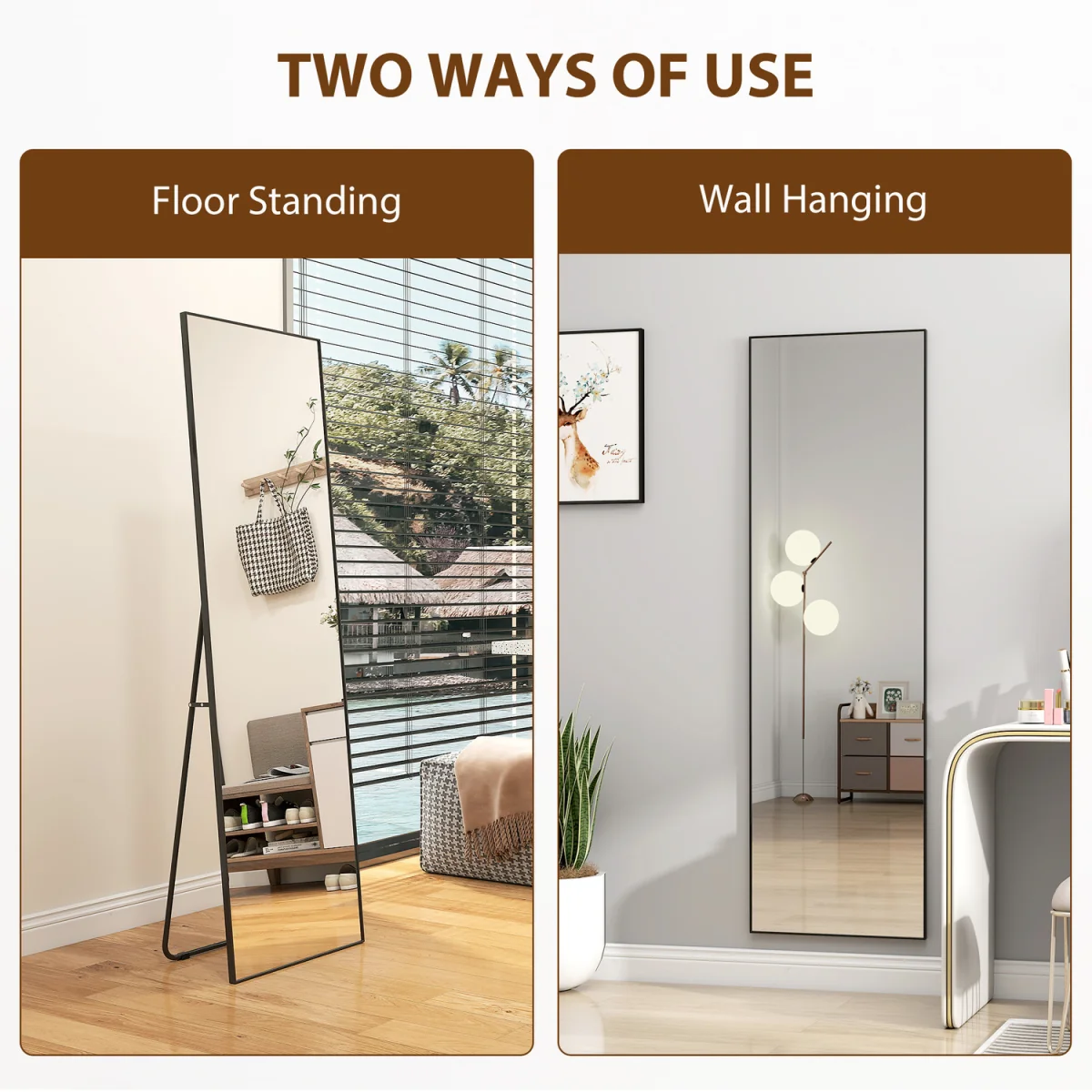HOMCOM Full Length Floor Standing or Wall Mount Dressing Mirror - Black – image 6