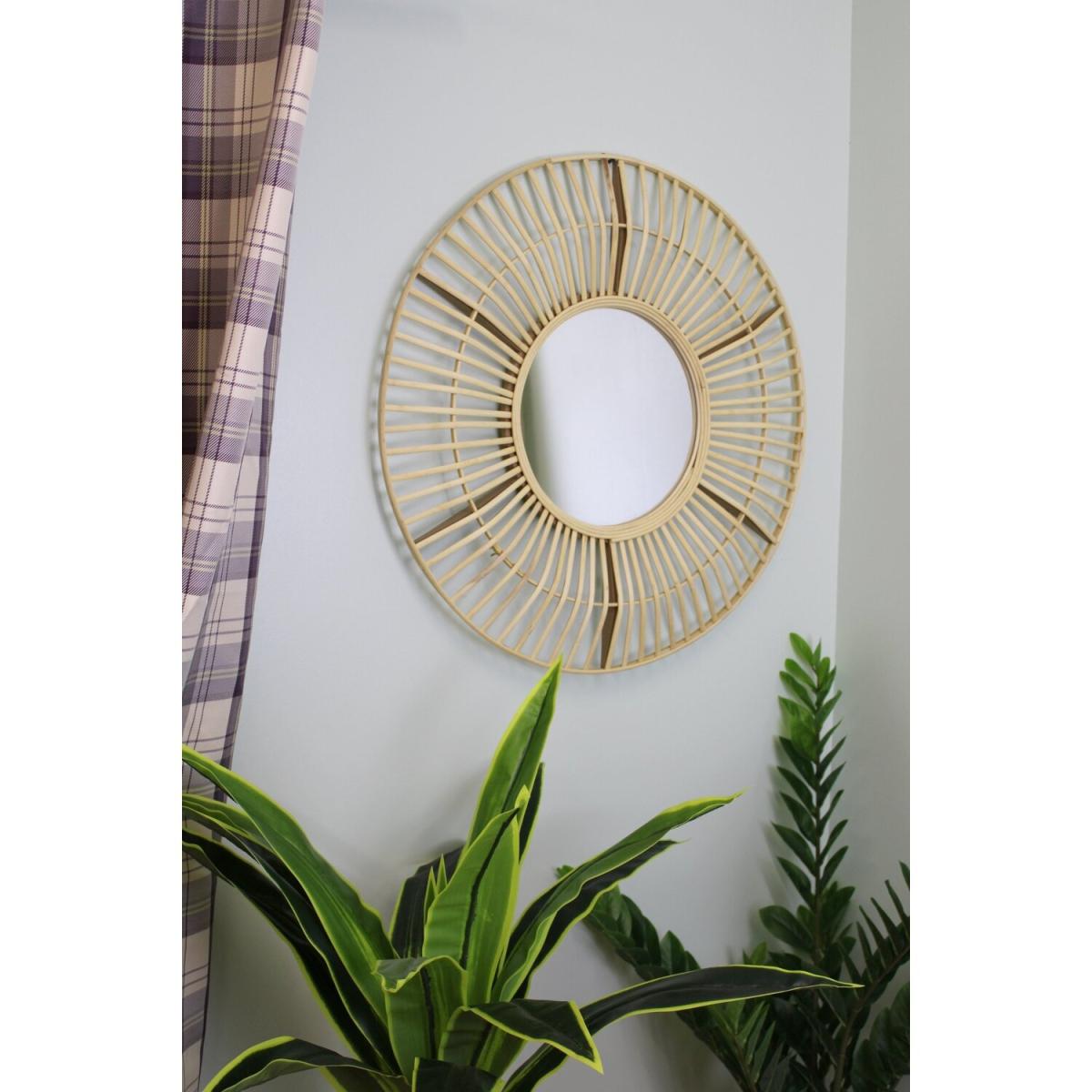 Circular Natural Rattan Effect Mirror 70cm - Brown – image 2