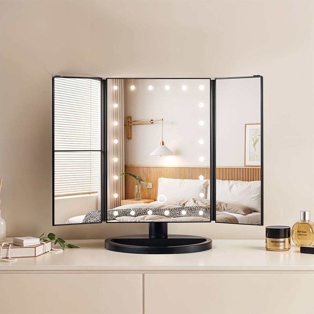 Lifeideas LED Makeup Mirror with 2 Square Magnifying Mirrors - Black
