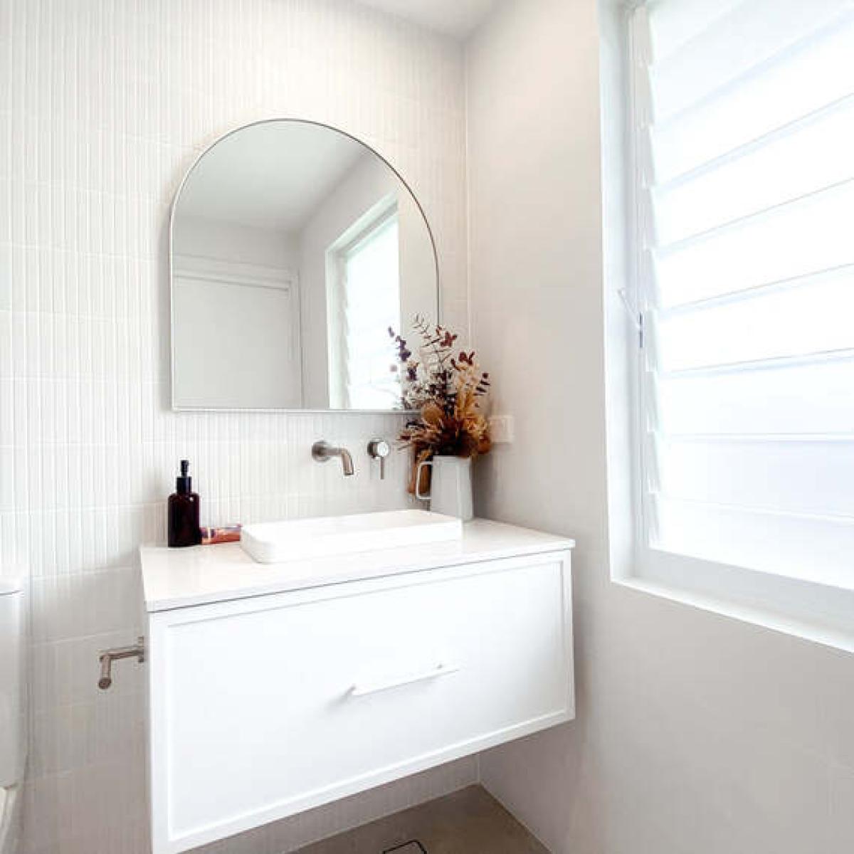 Arch Shape White Stainless Steel Framed Mirror - 760 x 500mm - White