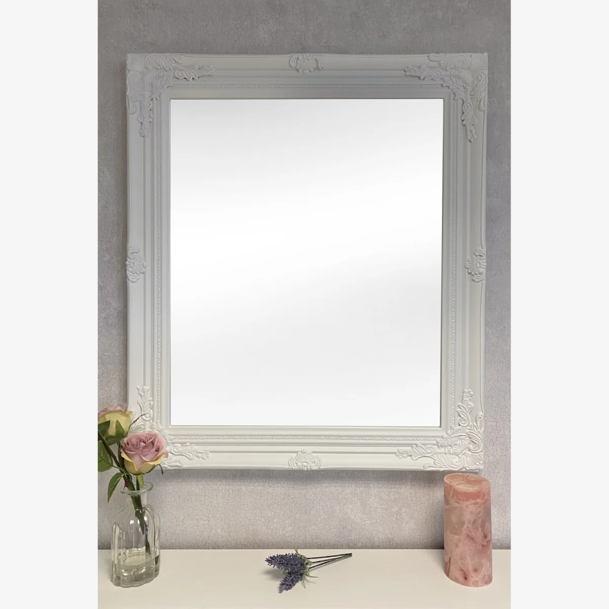 Downton Interiors Antique Style White Wood Frame Wall Mirror - White