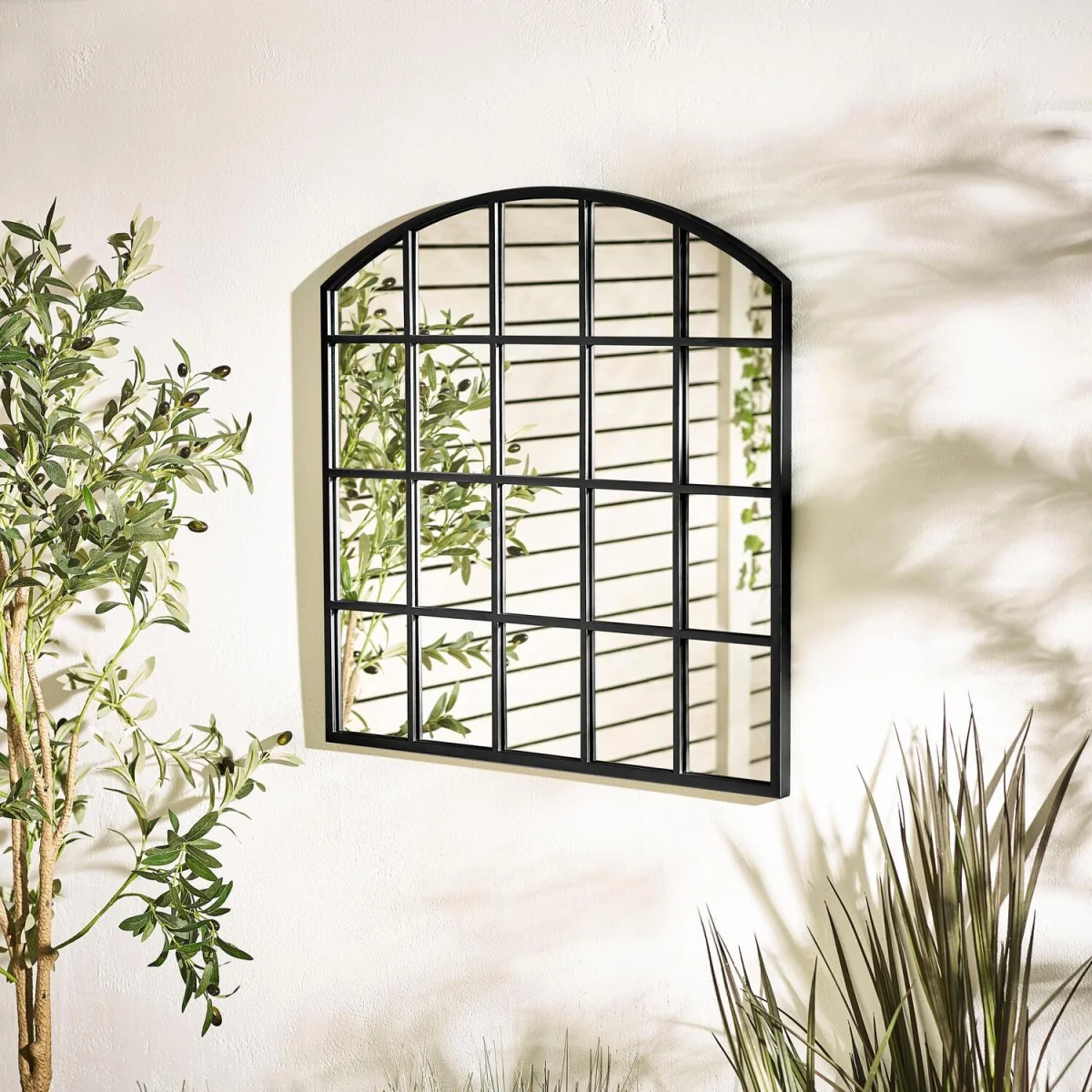 Hinton Medium Arched Window 70x70cm Garden Mirror - Black – image 1