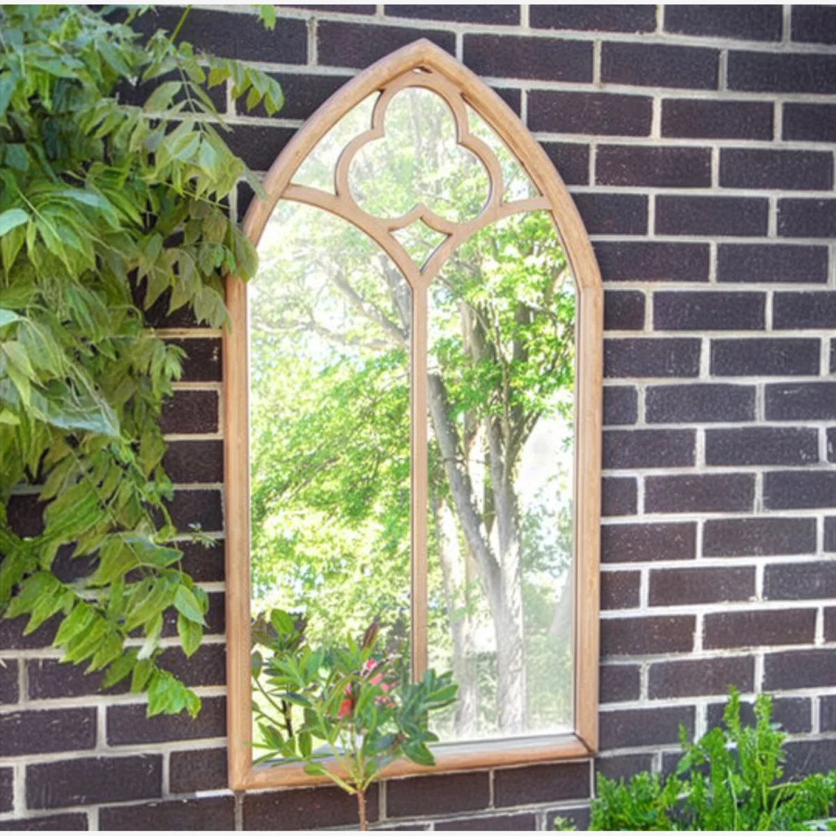 Primrose Wooden Gothic Glass Garden Mirror 3ft 7in x 2ft - Brown – image 1