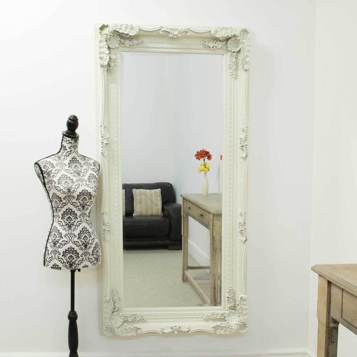 Carved Louis Ivory Antique Style Dress Mirror 175 x 89cm - Yellow – image 1