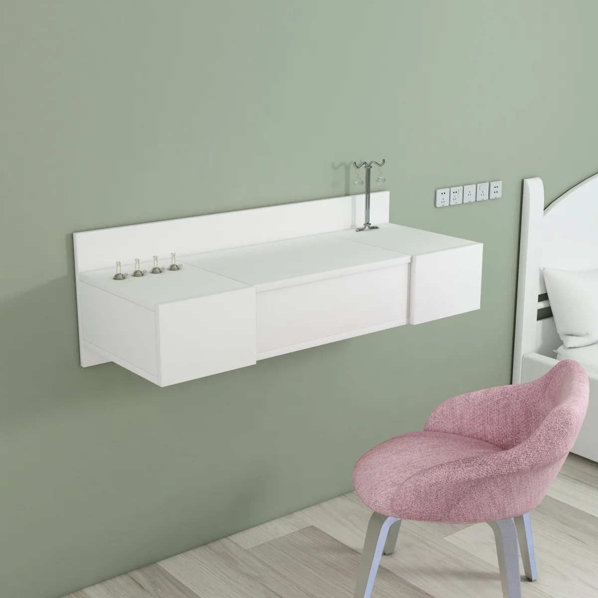 Bertus Wall Mounted Makeup Vanity Table with Mirror - White – image 2