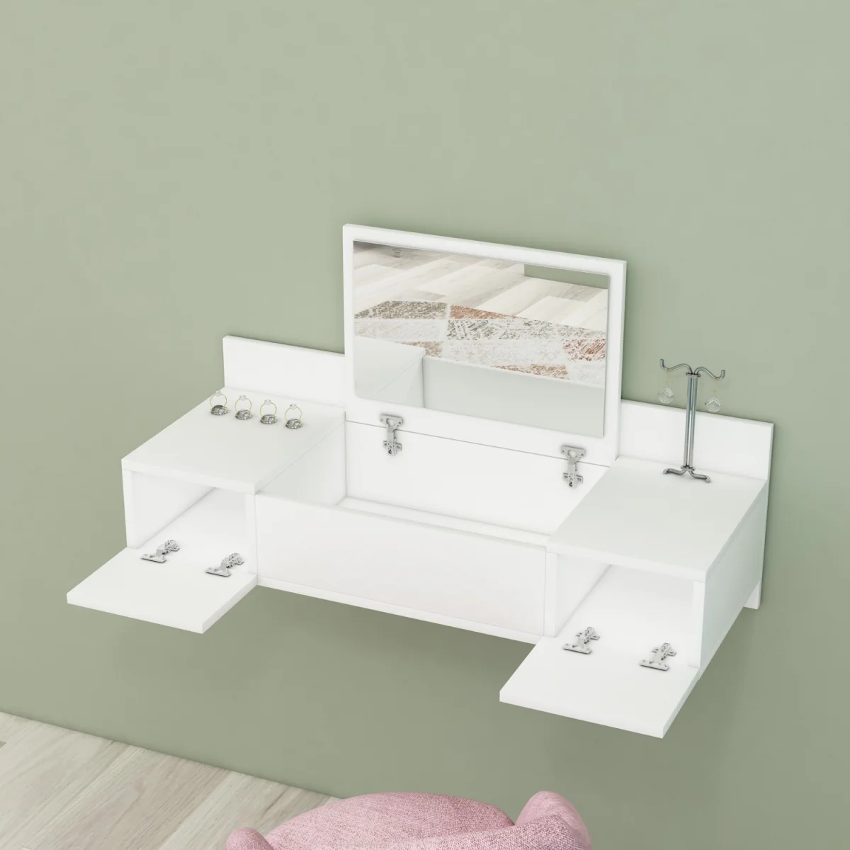 Bertus Wall Mounted Makeup Vanity Table with Mirror - White – image 3