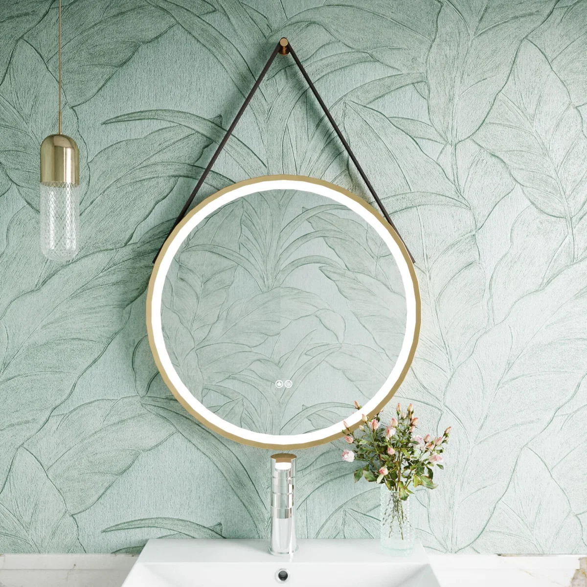 LED Touch Sensor Mirror Demister Strap Brushed Brass Brown 600mm - Brushed Brass – image 2