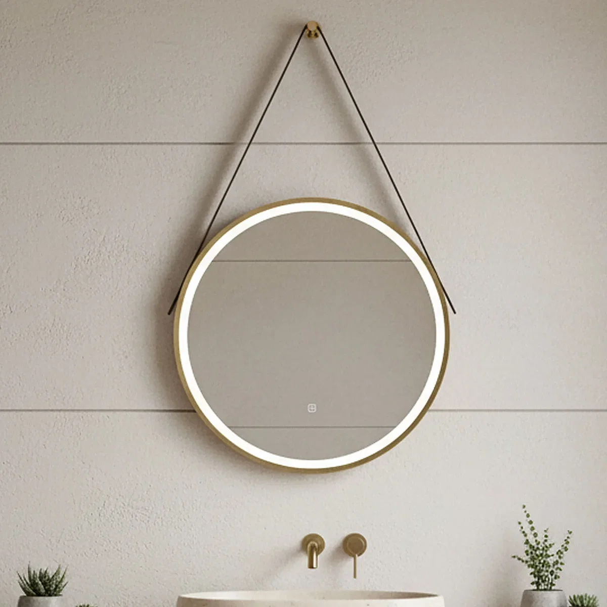 LED Touch Sensor Mirror Demister Strap Brushed Brass Brown 600mm - Brushed Brass – image 3