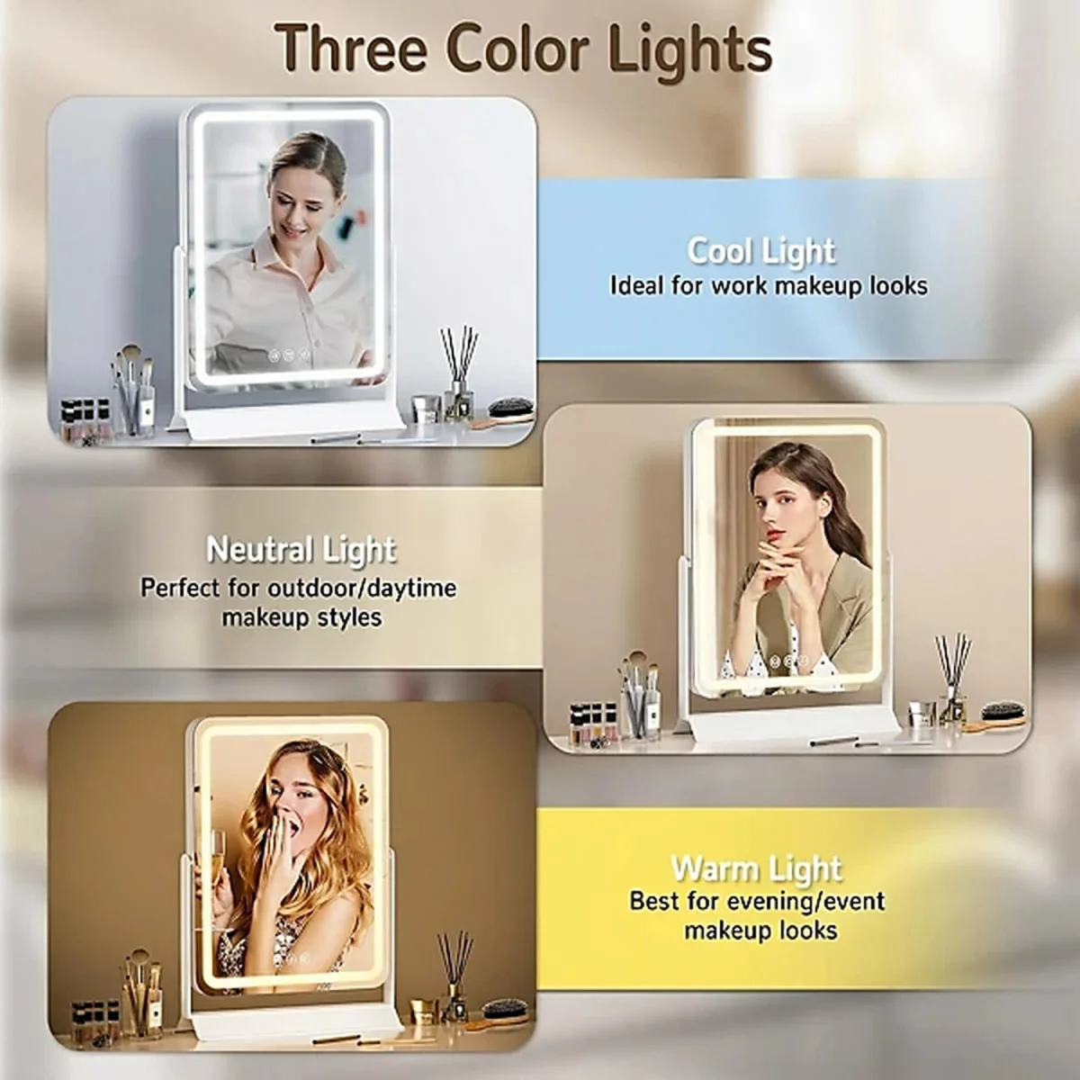 LED Vanity Mirror, 3 Light Modes - yellow – image 5