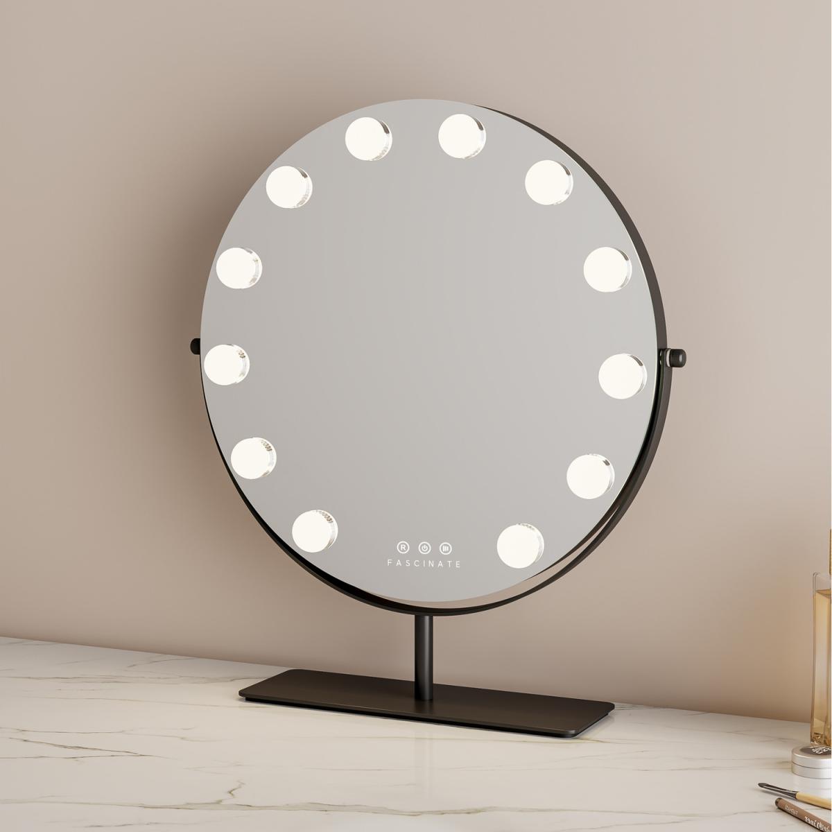 FASCINATE Round Hollywood Vanity Mirror - Black