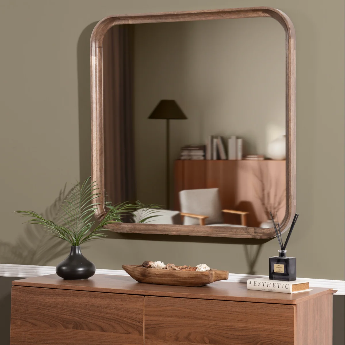 Curved Wooden Mirror - Walnut – image 2