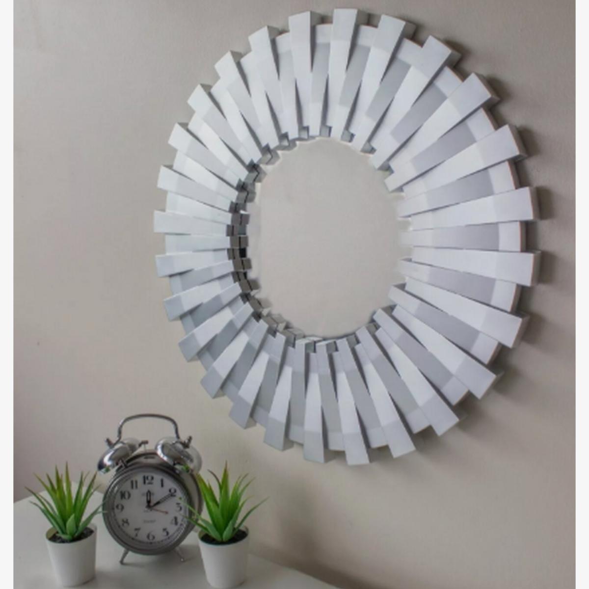 Large Sunburst Hanging Wall Mirror - Silver