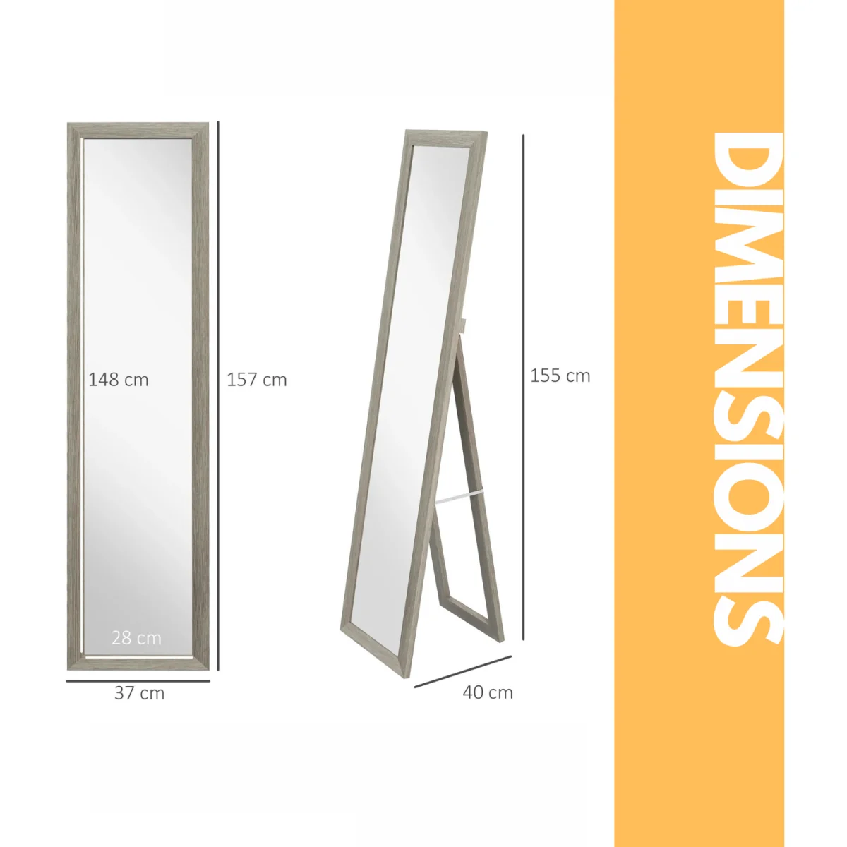 Rustic Full Length Mirror Freestanding Or Hanging - Grey – image 2