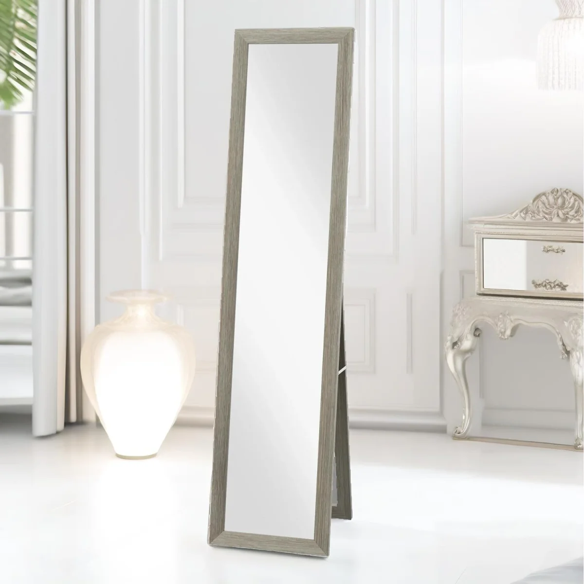 Rustic Full Length Mirror Freestanding Or Hanging - Grey – image 5
