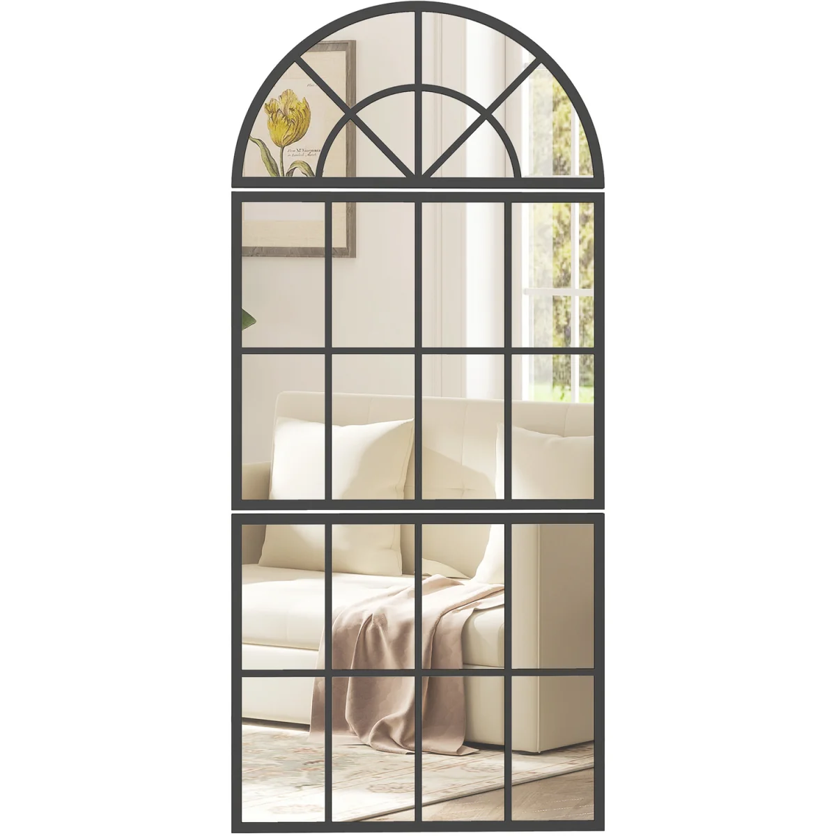HOMCOM Large Arched Wall Mirror with 3-Piece and Tempered Glass - Black – image 3